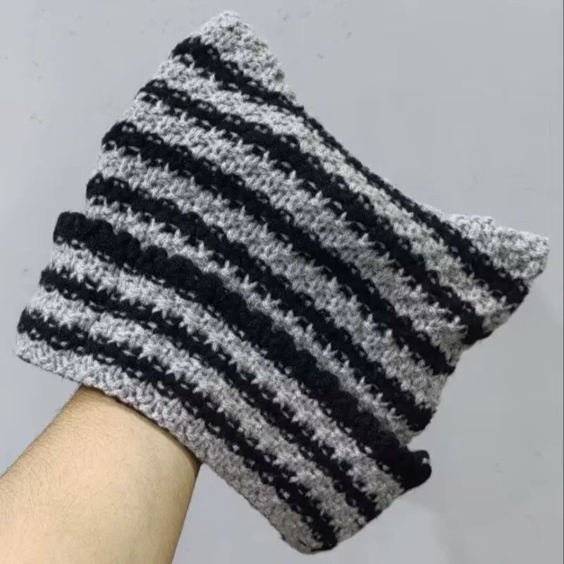 New Japanese Streetwear Harajuku Beanie Little Devil Striped Knitted Hat Women Girls Autumn Winter Cute Cat Ears Cap