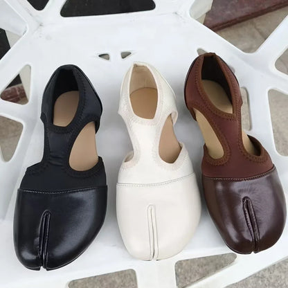 Fashion Soft Leather Split Toe Women Tabi Ballet Flats Spring Autumn Comfortable Walking Lazy Loafers Casual Girls Dance Shoes