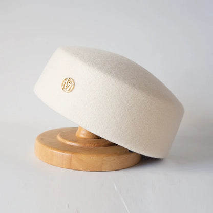 Women Wool Felt Berets Hat Vintage Hard Top Concave Top Fedoras Hats Wedding Fascinator Hats Wedding Cocktail Party Pillbox Cap