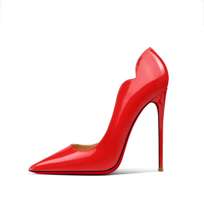Red pointed high-heeled shoes for women 2025, new slim heel patent leather French sexy plus size black professional single shoes