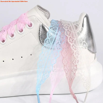 E06E 1 Pair Lace Shoelaces for Women and Girls 3CM Wide Flat Design Shoestrings Laces for Sneakers and Casual Wear Shoes