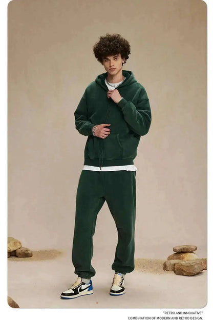 IEFB Men's Wear Wax Printing Vintage Male Hoodies Oversized Loose Zipper Water Washed Plush Sweatshirt Trendy New 9C9349