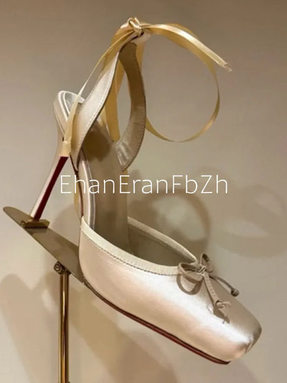 European and American Summer Women's Thick Bottom Stiletto Sandals Square Headband Butterfly Wedding Party Ballet High Heels