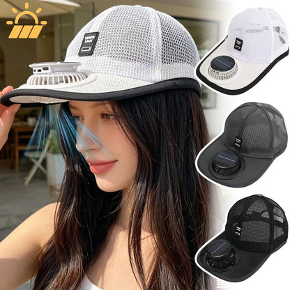 Solar Powered Cap with Fan Summer Breathable Mesh Sun Protection Outdoor Baseball Hat for Men USB Rechargeable Cooling Headwear