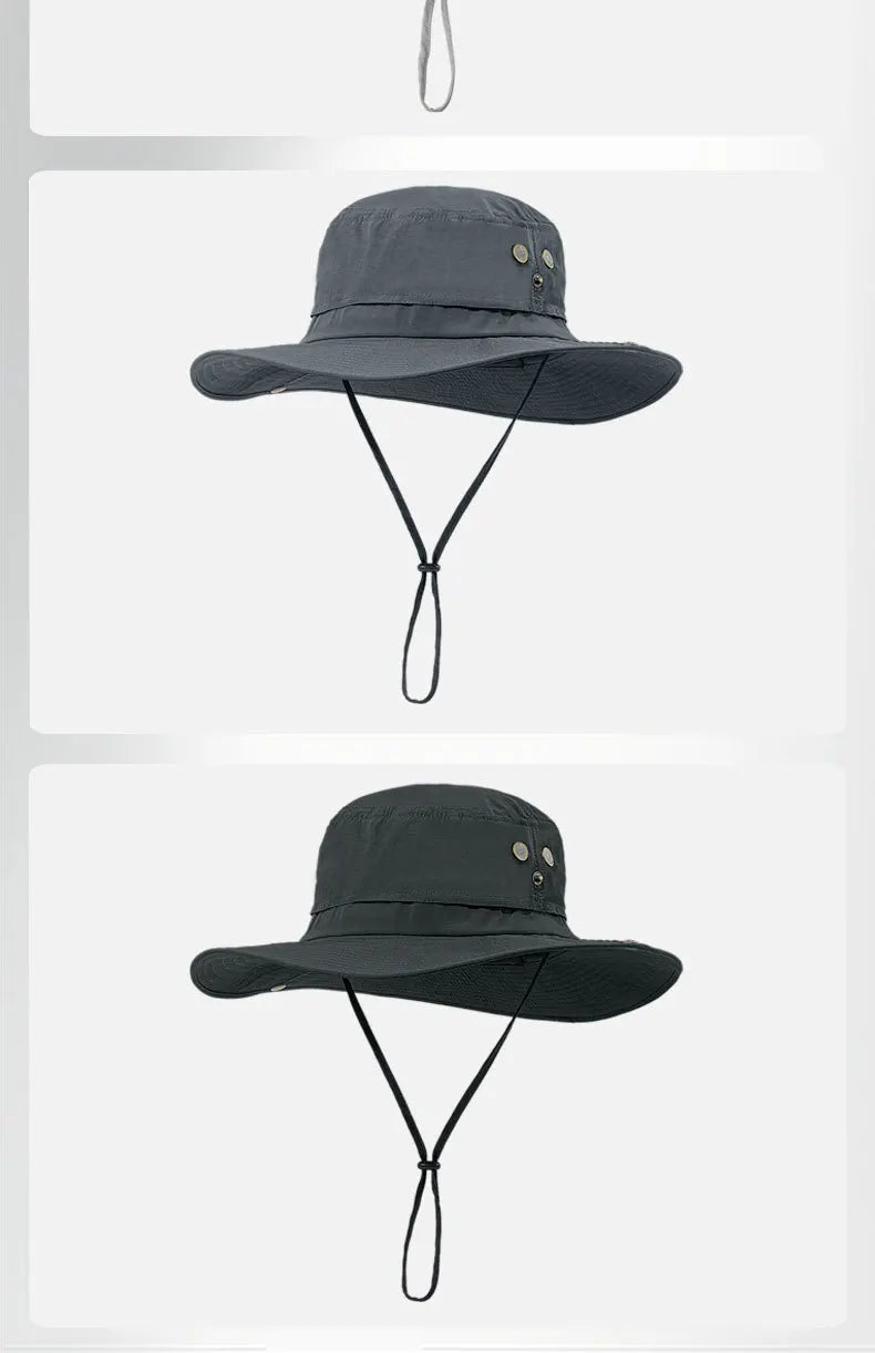 Wide Brim Waterproof Big Size 63-67cm Bucket Hats Men Summer UV Protection Sun Hat Foldable Chin Strap Hiking Cap Fishing Hat