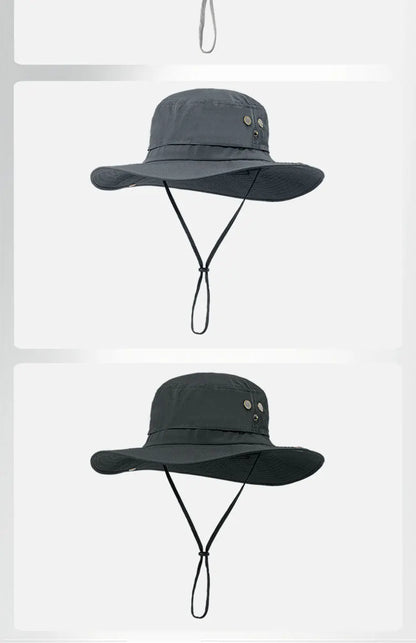 Wide Brim Waterproof Big Size 63-67cm Bucket Hats Men Summer UV Protection Sun Hat Foldable Chin Strap Hiking Cap Fishing Hat