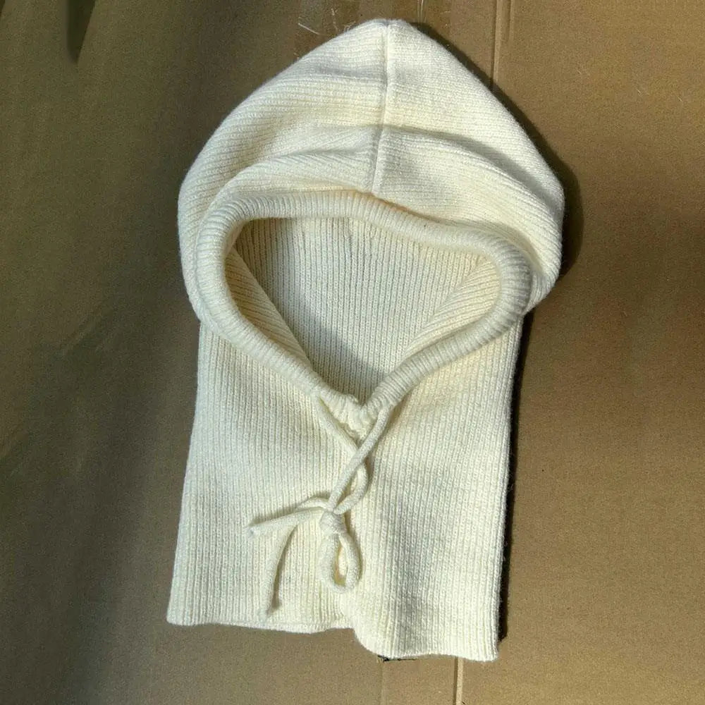 Knitted Soft Women Balaclava Hat Fashion Fake Collar Hooded Hat Neck Collar Warmer Beanies Cap Ear Protection Bonnet Hooded Caps