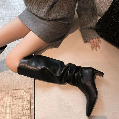 JOZHAMTA Size 34-43 2026 Women Real Leather Long Boots Fashion High Heels Shoes For Winter Boots Office Lady Daily Dress Shoes