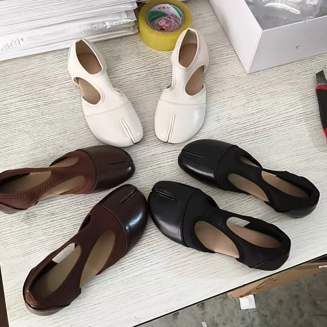 Fashion Soft Leather Split Toe Women Tabi Ballet Flats Spring Autumn Comfortable Walking Lazy Loafers Casual Girls Dance Shoes