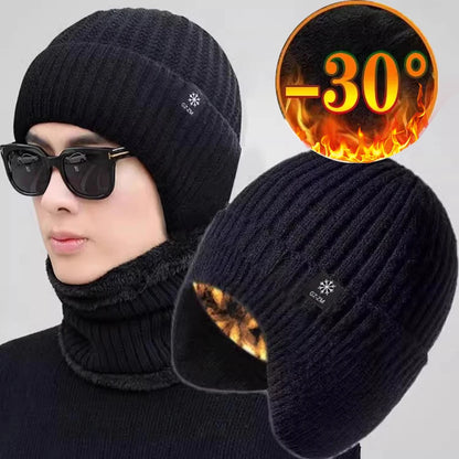 Men Winter Knitted Hat with Neck Scarf Plush Warmth Peaked Cap Earmuff 2025 Fashion Faux Fur Bomber Hats Cycling Ear Protection