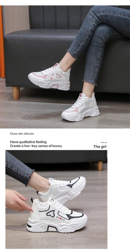 2024 New spring autumn Lace-up Wedge Sneakers Women Breath Thick Bottom lightweight sports shoes Comfortable Leisure Shoes