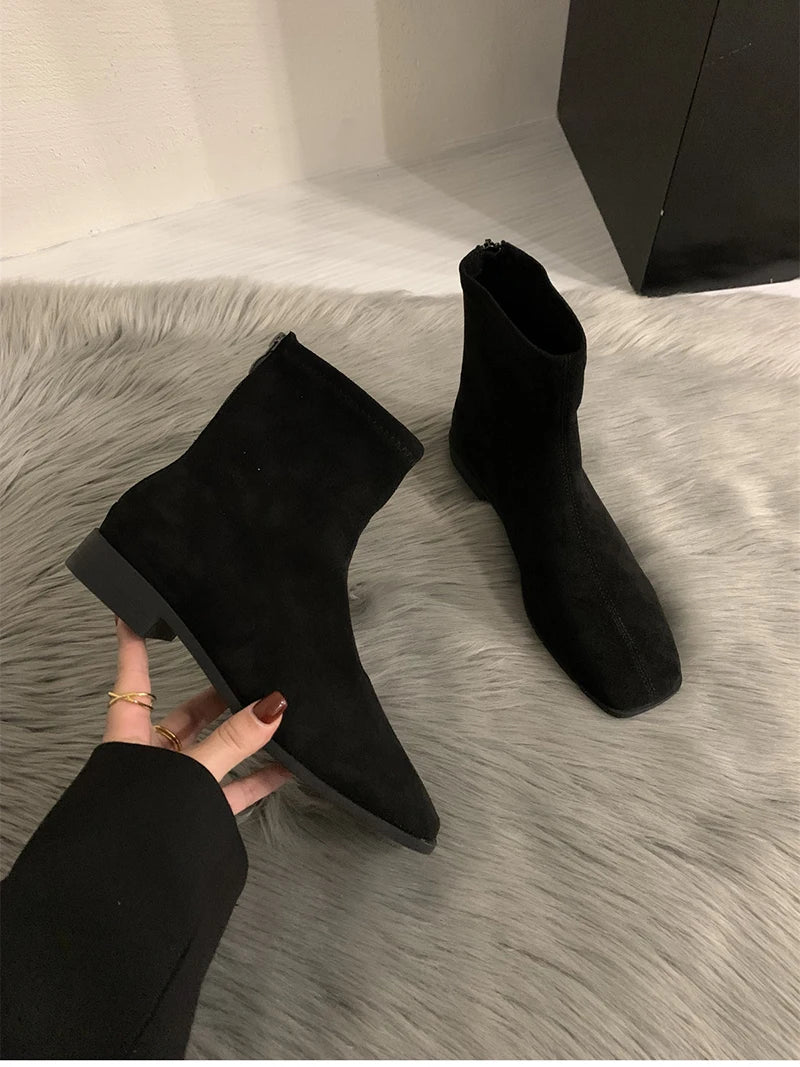 2026 Spring Autumn Women Modern Ankle Boots Fashion Square Toe Short Booties Ladies Casual Low Heel Shoes