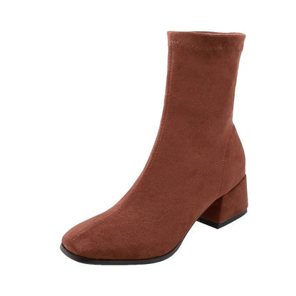 NASBAVI Woman Ankle Boots 2025 Autumn Winter Round Toe Low Heel Flock Black Comfortable Booties Lady Shoes Zapatos Mujer