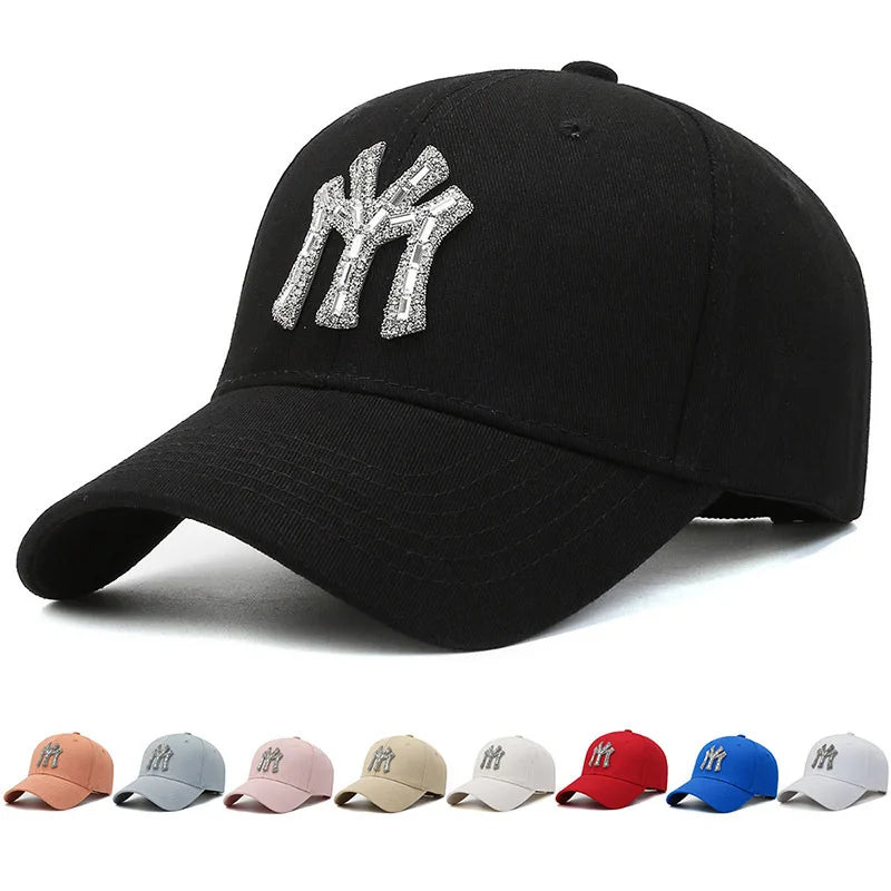 New MY Inlay Diamond Men's Outdoor Sports Baseball Hats Women's Fashion Trend Casual Duck Tongue Caps Suitable For All Seasons