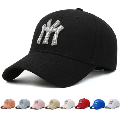New MY Inlay Diamond Men's Outdoor Sports Baseball Hats Women's Fashion Trend Casual Duck Tongue Caps Suitable For All Seasons