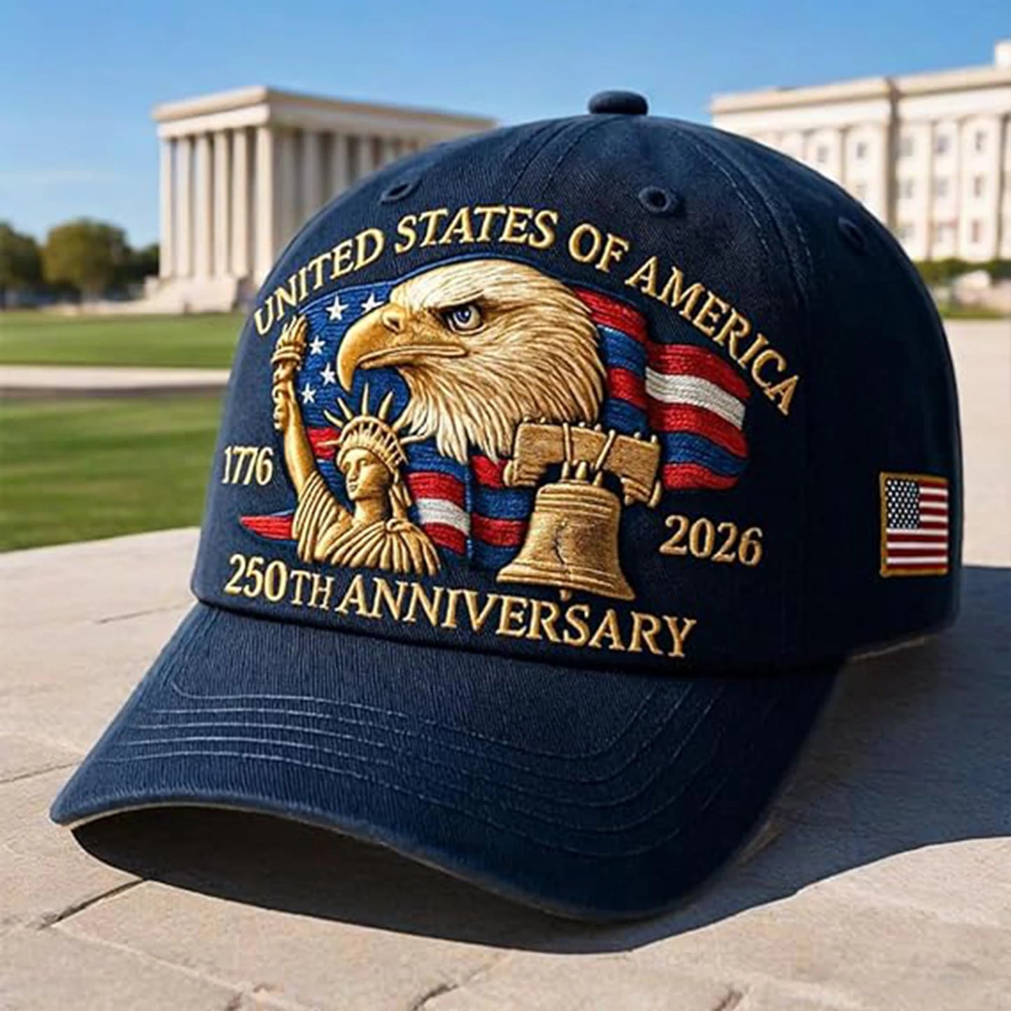 United States 250th Anniversary Cap Adjustable Washed Cotton Baseball Cap Vintage Tribute Eagle Printed Patriotic Trucker Hat