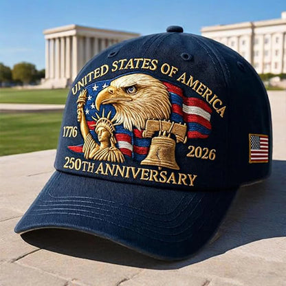 United States 250th Anniversary Cap Adjustable Washed Cotton Baseball Cap Vintage Tribute Eagle Printed Patriotic Trucker Hat