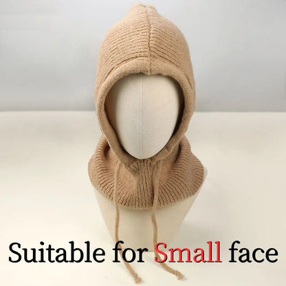 Knitted Soft Women Balaclava Hat Fashion Fake Collar Hooded Hat Neck Collar Warmer Beanies Cap Ear Protection Bonnet Hooded Caps