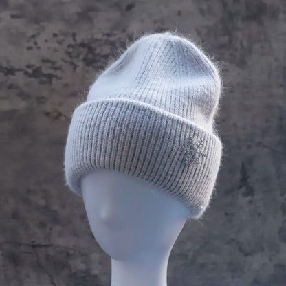 Hot Selling Winter Hat Real Rabbit Fur Winter Hats For Women Snowflake Warm Beanie cold Hats Women Solid Adult Cover Head Cap