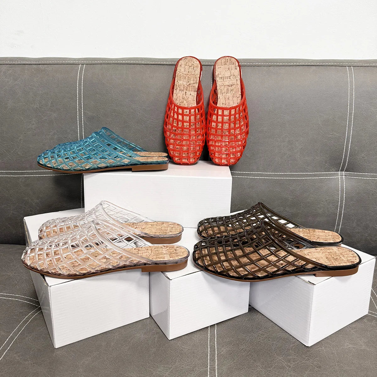 2025 Women's New Flat Slippers with Hollow PVC Breathable Summer Outerwear Baotou Bag and Casual Jelly Slippers