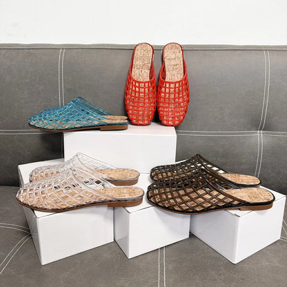 2025 Women's New Flat Slippers with Hollow PVC Breathable Summer Outerwear Baotou Bag and Casual Jelly Slippers