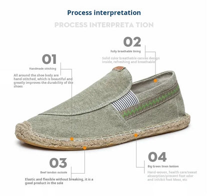 Mens Casual Vintage Loafers Flat Hemp Bottom Fishermen Shoes Driving Soft Shoes Holiday Beach Sailing Bohemian Autumn Size 38-45