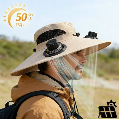 Solar Powered Fishing Hat With USB Charging Fan Adjustable Breathable Cap for Hiking Camping Outdoor Sports Father Day Gift