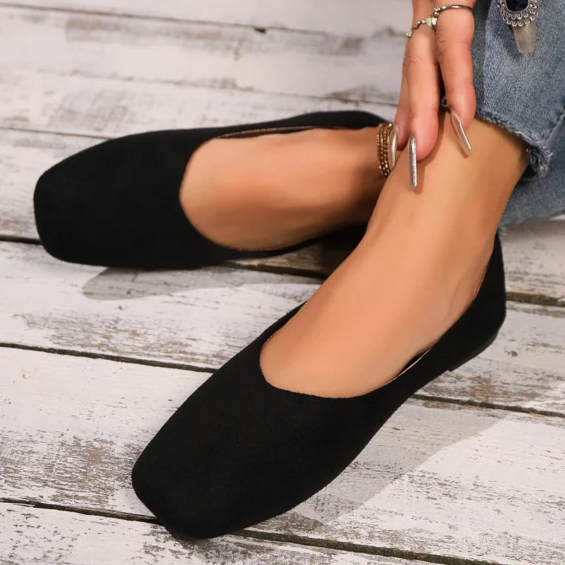 Women's Loafers 2025 New Elegant Ladies Causal Flat Shoes Square-toe Spring Autumn Shallow Women's Fashion Ballet Shoes Simple