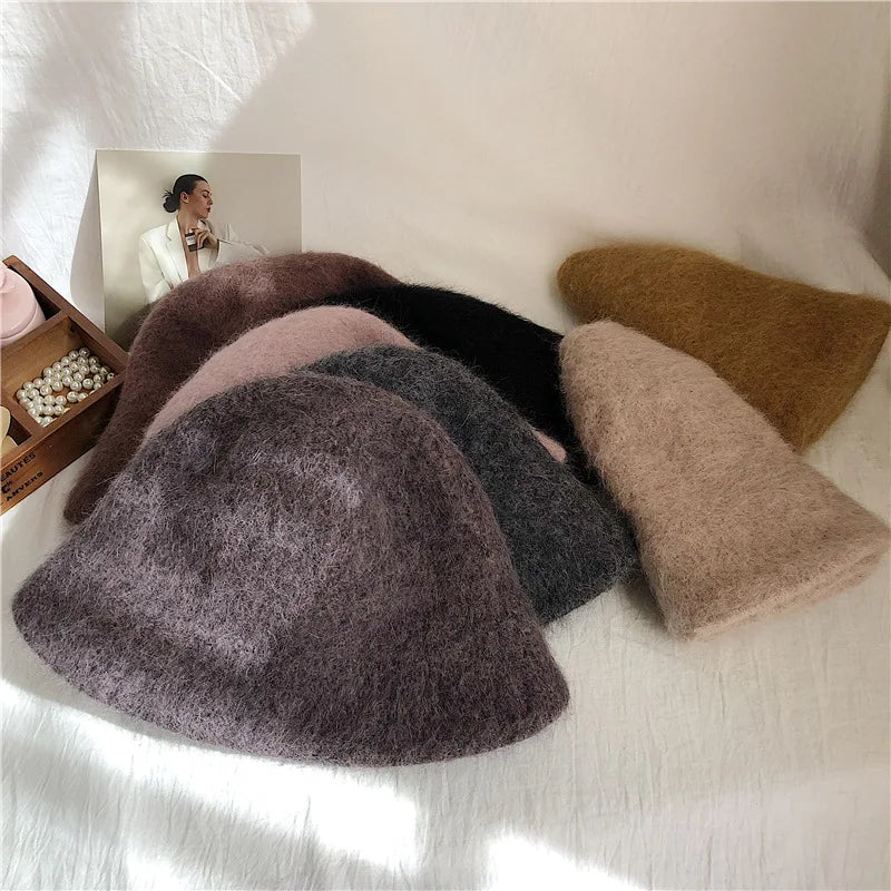 Good Angola Long Rabbit Fur Fisherman Bucket Hat Winter Fashion Soft Warm Wool Basin Cap Foldable Women Gift