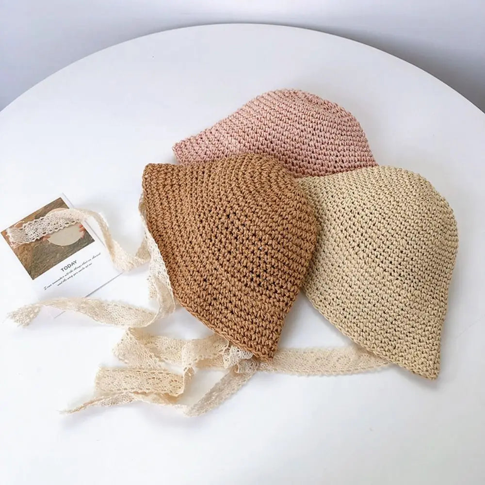 Fashion Lace Baby Hat Summer Straw Bow Baby Girl Cap Beach Children Panama Hat Princess Baby Hats and Caps for Kids 1PC