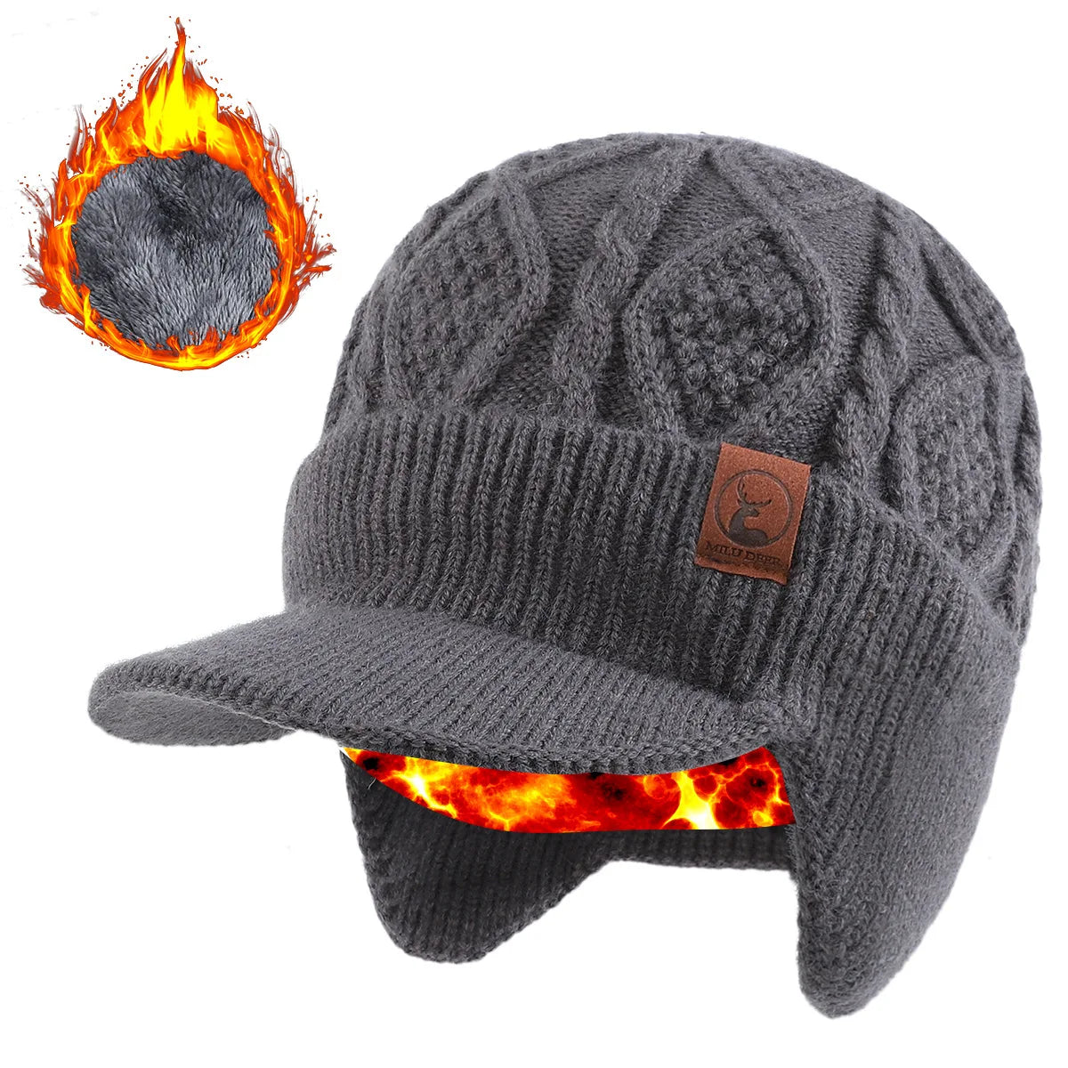 New Unisex Winter Hat Plush Fur Lined Warm Earflap Cap Stylish Soft Beanie Hat  Outdoor Thick Ski Sports Knitted Hat