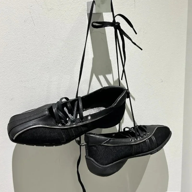 Autumn Women's Black Ballet Shoes Flat Cross Strap Functional Shoes Comfortable Soft Bottom Mary Jane Shoes Ballet Sneakers