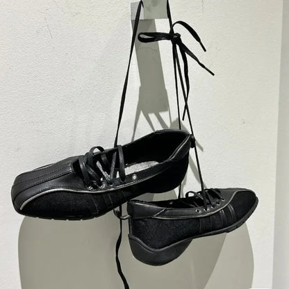 Autumn Women's Black Ballet Shoes Flat Cross Strap Functional Shoes Comfortable Soft Bottom Mary Jane Shoes Ballet Sneakers