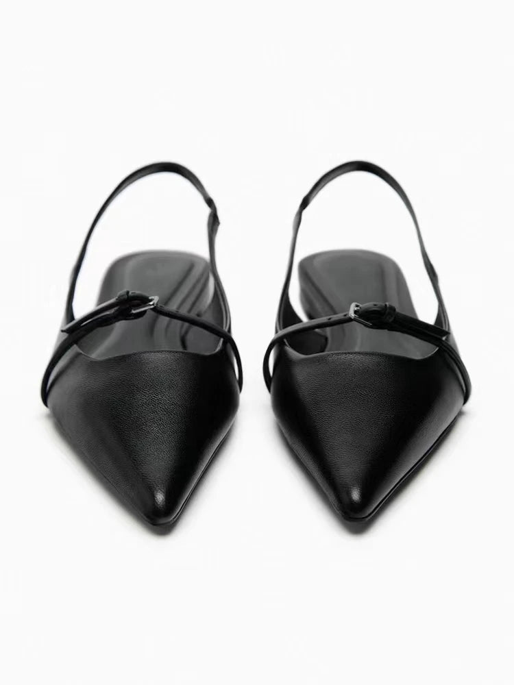 2024 New Bling Women Sandal Fashion Pointed Toe Shallow Slip on Ladies Elegant Slingback Shoes Med Heel Flat Shoes