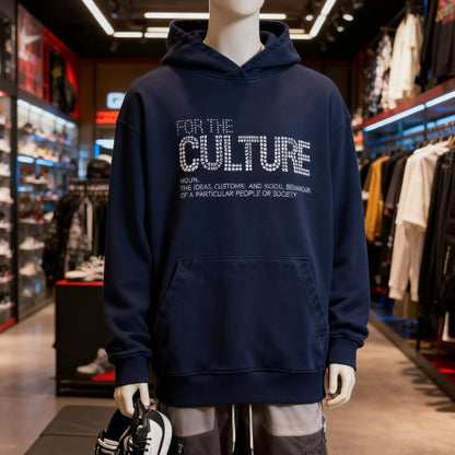 Retro Fashion Hoodies Autumn Winter New Loose American Personalized Clothing Trend Letter Rhinestones Trendy Streetwear