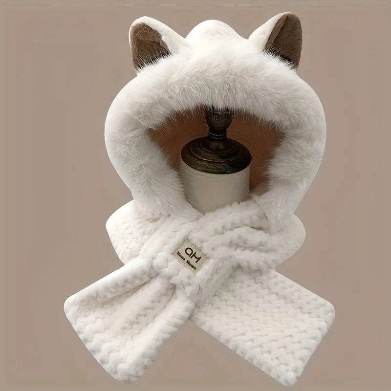 1PC Women's Cat Ear Hat with Pom-Pom, Soft Fleece Lined Winter Beanie for Christmas Gift, Cute Animal Themed Festival Cap