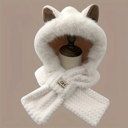 1PC Women's Cat Ear Hat with Pom-Pom, Soft Fleece Lined Winter Beanie for Christmas Gift, Cute Animal Themed Festival Cap
