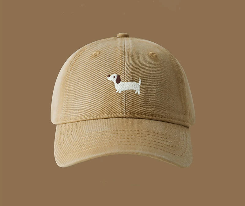 New Embroidered Dachshund Washed Cotton Baseball Cap Fashion Women Adjustable Wide Brim Trucker Hat Outdoor Men Snapback Caps