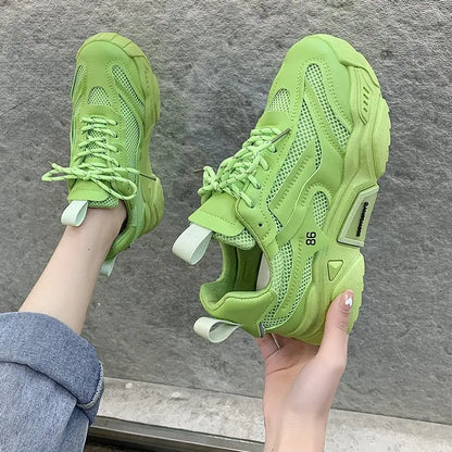 Women Purple Platform Sports Shoes Women Thick Sole Breathable Black Casual Shoes Fashion Slip On 2025 Outdoor Walking Sneakers