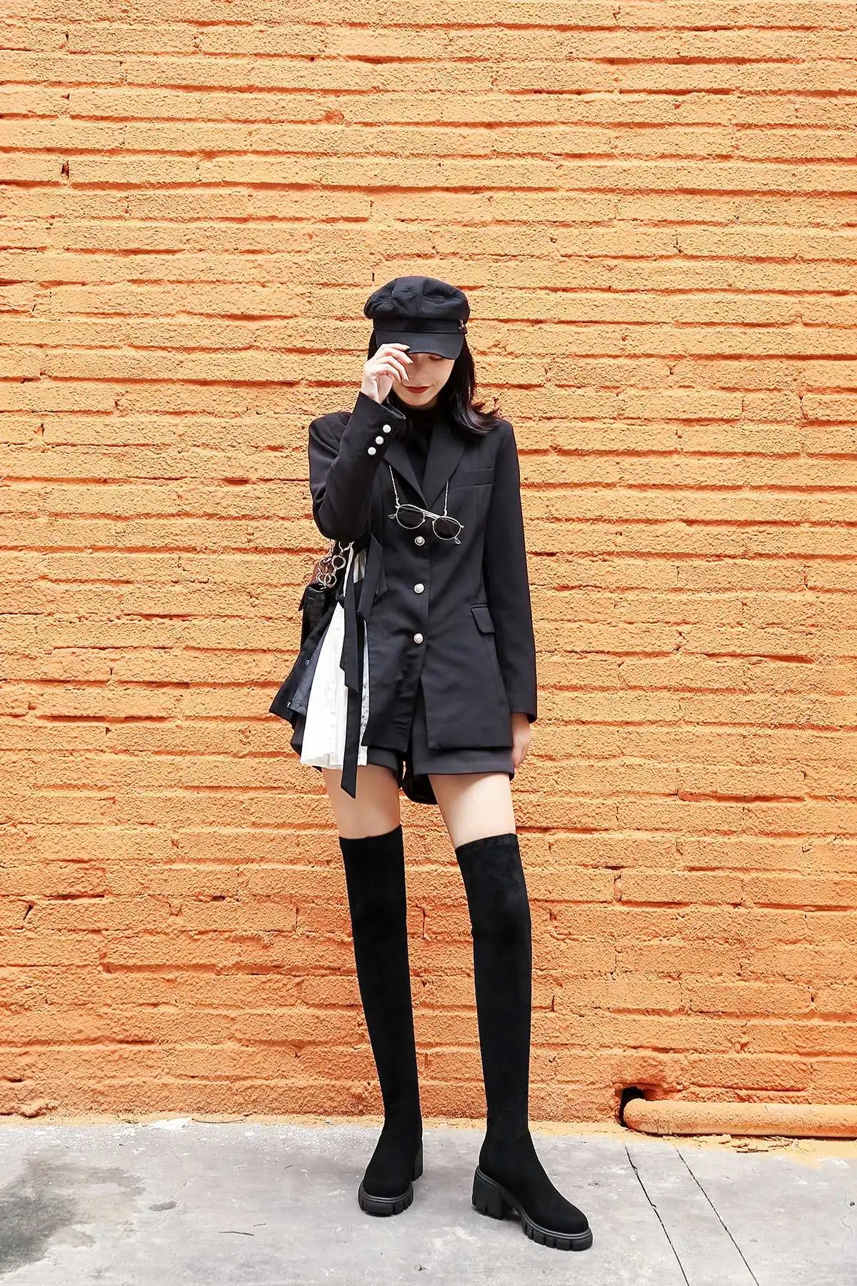Krazing Pot Big Size Cow Leather Stretch Over-the-knee Boots Platform Round Toe High Heels Winter Women Warm Thigh High Boots