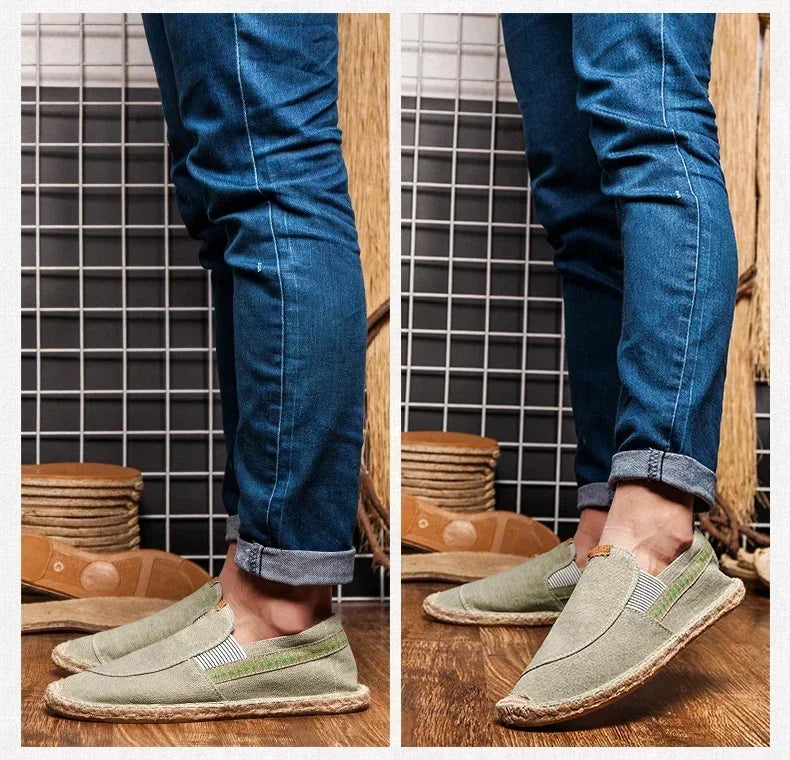 Mens Casual Vintage Loafers Flat Hemp Bottom Fishermen Shoes Driving Soft Shoes Holiday Beach Sailing Bohemian Autumn Size 38-45