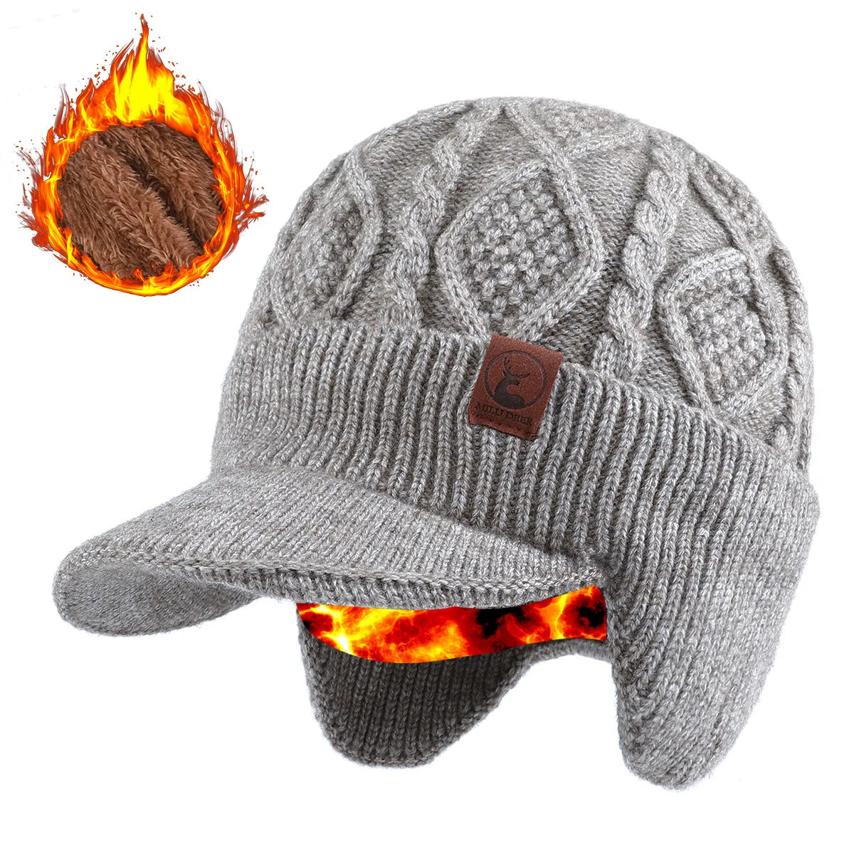 New Unisex Winter Hat Plush Fur Lined Warm Earflap Cap Stylish Soft Beanie Hat  Outdoor Thick Ski Sports Knitted Hat