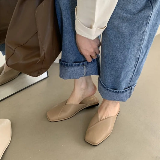 Women Shoes Mules Designer Square Toe 2025 Autumn Ladies Fashion Slippers New Slides Female Outside Beach Big Size Casual Basic