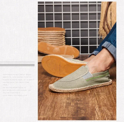 Mens Casual Vintage Loafers Flat Hemp Bottom Fishermen Shoes Driving Soft Shoes Holiday Beach Sailing Bohemian Autumn Size 38-45