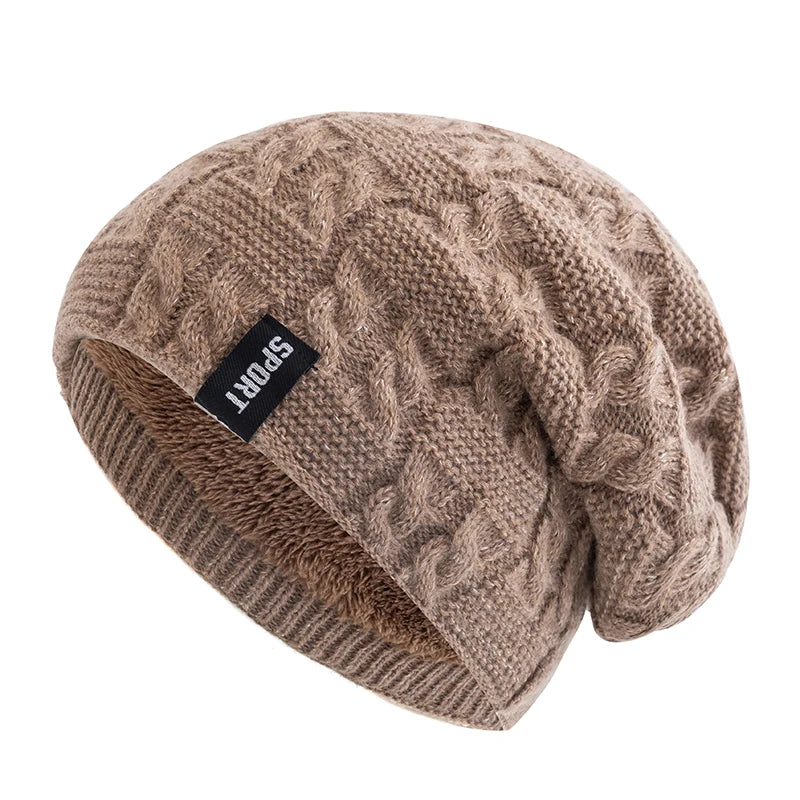 New Women Winter Hats Female Sports Label Casual Beanie Hat Fleece Lined Warm Knitted Hats