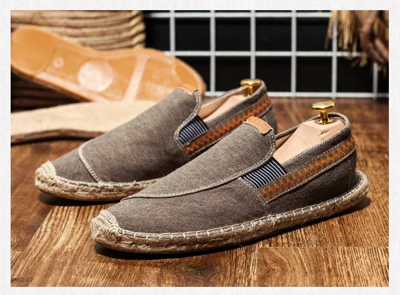 Mens Casual Vintage Loafers Flat Hemp Bottom Fishermen Shoes Driving Soft Shoes Holiday Beach Sailing Bohemian Autumn Size 38-45