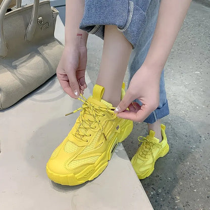 Women Purple Platform Sports Shoes Women Thick Sole Breathable Black Casual Shoes Fashion Slip On 2025 Outdoor Walking Sneakers