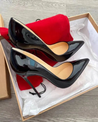 2026 New Black 12cm High Heels Classic Thin Heels Sexy Shallow Mouth Fashion Commuter Large Single Shoes 33-50