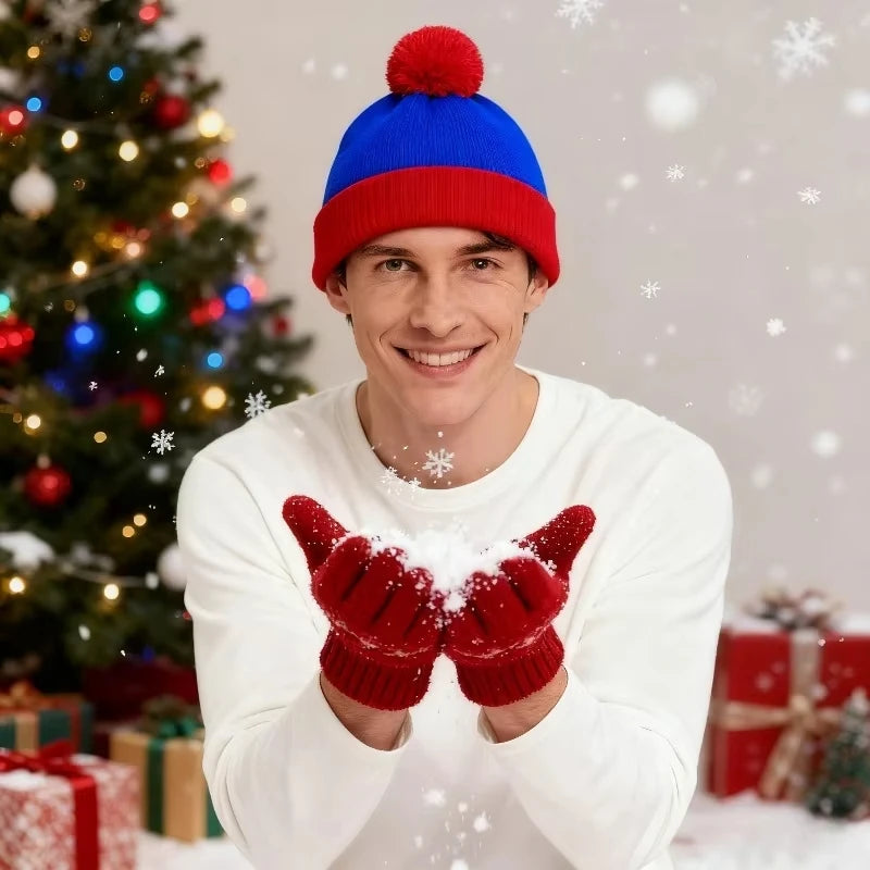 2pc Christmas Cosplay Funny Beanie Hat and Gloves,Unisex Winter Warm Classic Knitted Hat,Halloween,new Year Costume Accessories