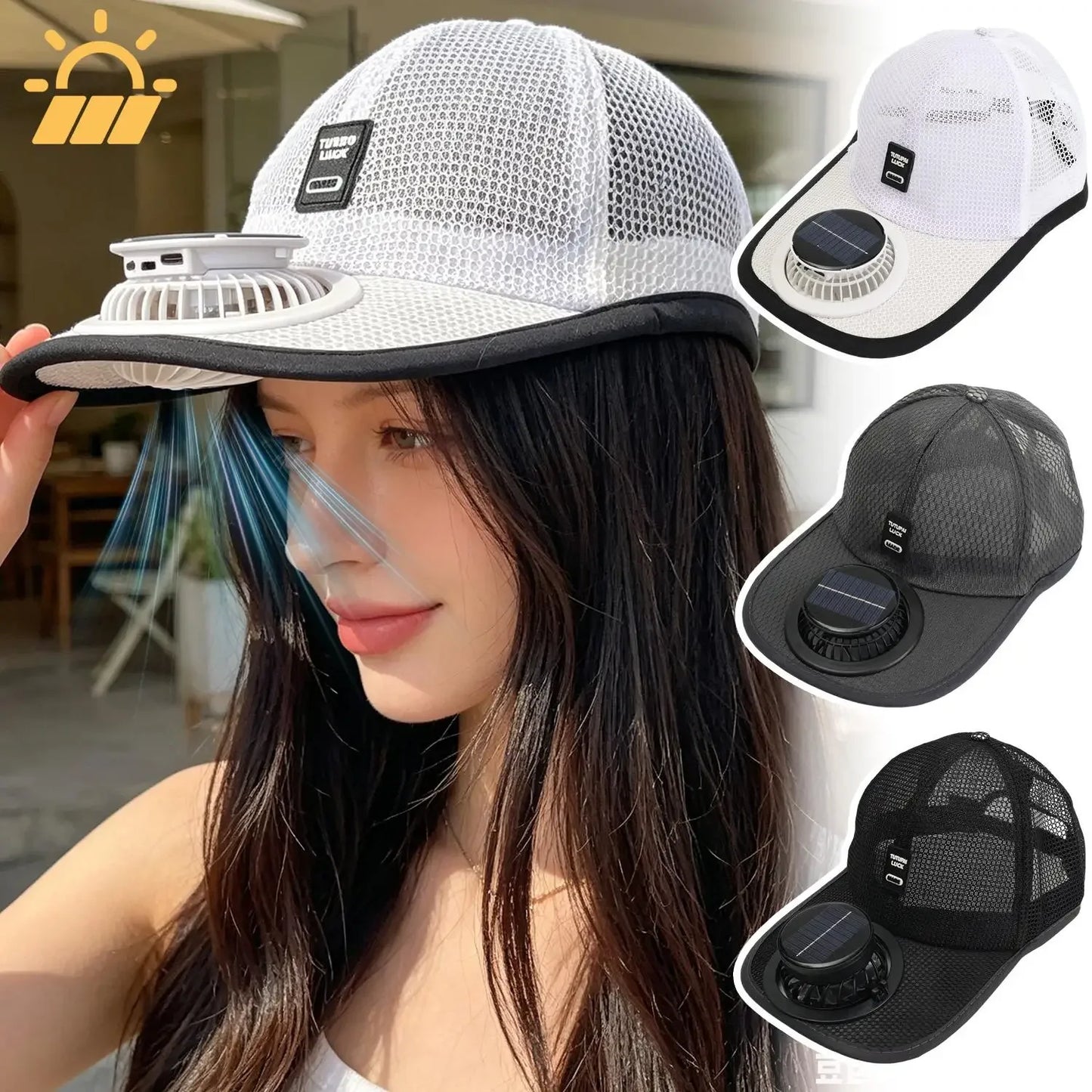 Solar Powered Cap with Fan Summer Breathable Mesh Sun Protection Outdoor Baseball Hat for Men USB Rechargeable Cooling Headwear
